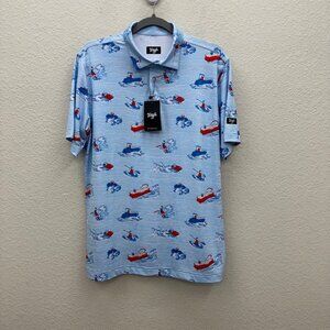 Waggle Lake Life Blue Short Sleeve Golf Performance Polo Shirt Mens sz Large NEW